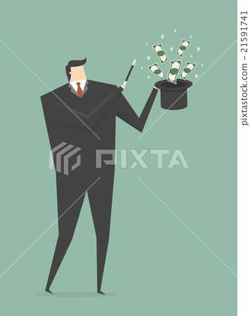 Businessman Making Money From Magic Hat. Businessman Making Money From Magic Hat. 21591741