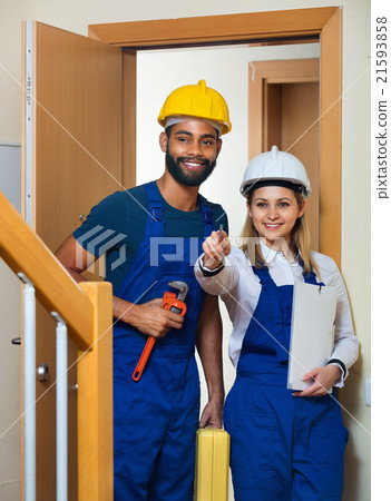 Professional maintenance smiling crew of two Professional maintenance smiling crew of two 21593858