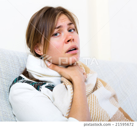 Girl suffering of sore throat Girl suffering of sore throat 21595672