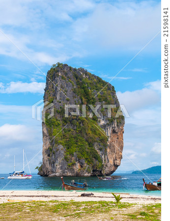 Long tail boats on beach at Koh poda 21598141