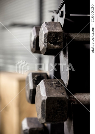 Close up of dumbbells rack 21600120