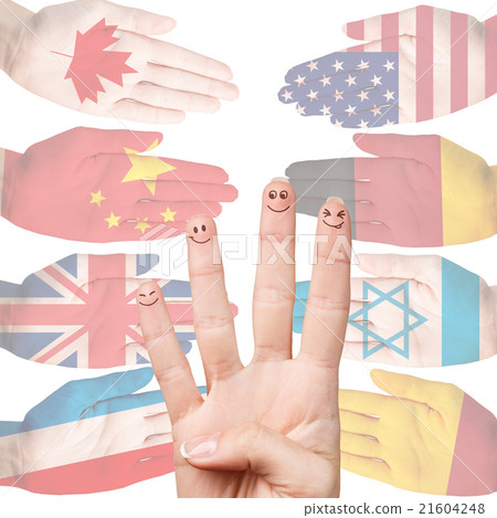 Many hands with different country flags 21604248