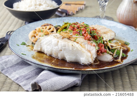 Halibut Filet with Thai Vegetable 21605488