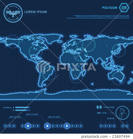 Blue Polygon World Map HUD Screen 21607494