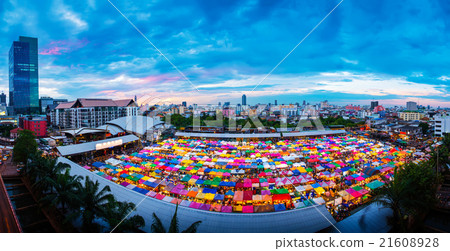 Panorama aerial view of Multi-colored tents. 21608928