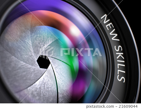 Lens of Digital Camera with Inscription New Skills 21609044