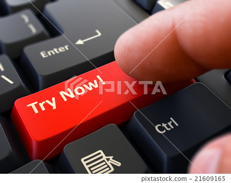 Finger Presses Red Keyboard Button Try Now. Finger Presses Red Keyboard Button Try Now. 21609165