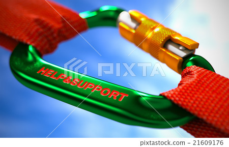 Green Carabiner Hook with Text Help and Support. 21609176
