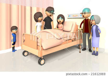 A girl hospitalized and a family visiting him A girl hospitalized and a family visiting him 21612869