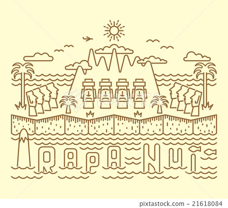 Flat style Cartoon Easter Island landscape Flat style Cartoon Easter Island landscape 21618084