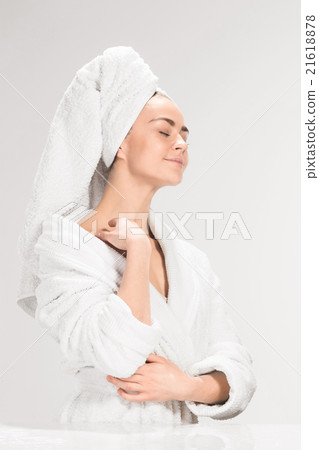 The girl with a clean skin in bathroom 21618878