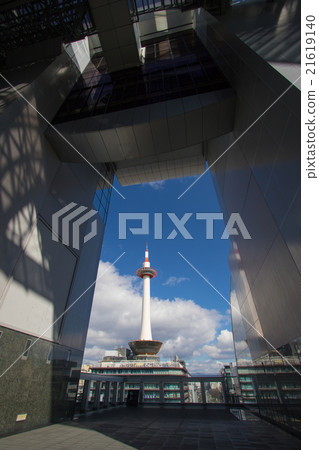 Shot of Kyoto Tower in front of JR Kyoto station in Shimogyo-ku, Kyoto-shi 21619140