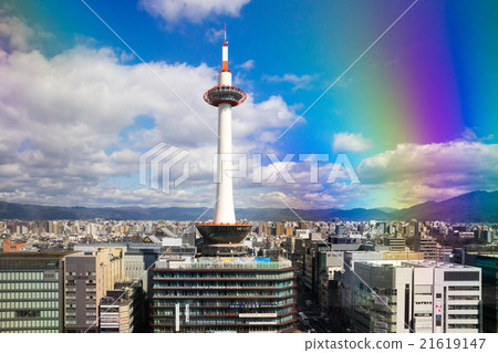 Shot of Kyoto Tower in front of JR Kyoto station in Shimogyo-ku, Kyoto-shi 21619147