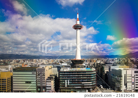 Shot of Kyoto Tower in front of JR Kyoto station in Shimogyo-ku, Kyoto-shi 21619148