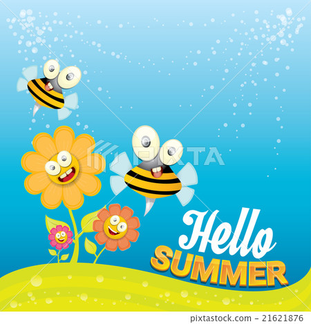 vector cartoon summer landscape with Honey bees  21621876