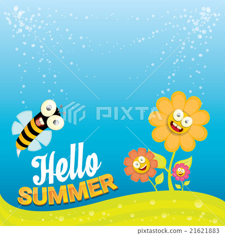 vector cartoon summer landscape with Honey bees  21621883