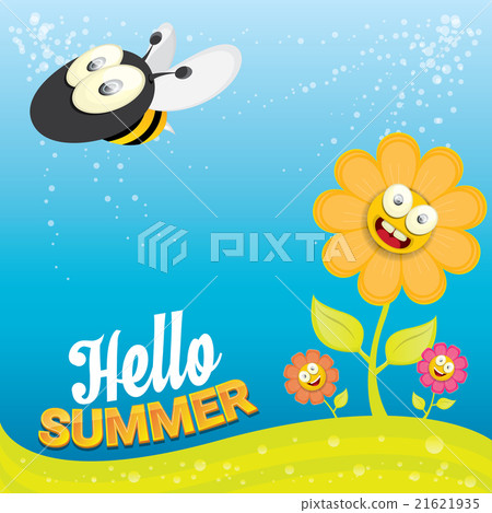 vector cartoon summer landscape with Honey bees  21621935