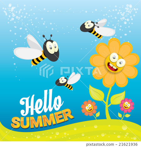 vector cartoon summer landscape with Honey bees  21621936
