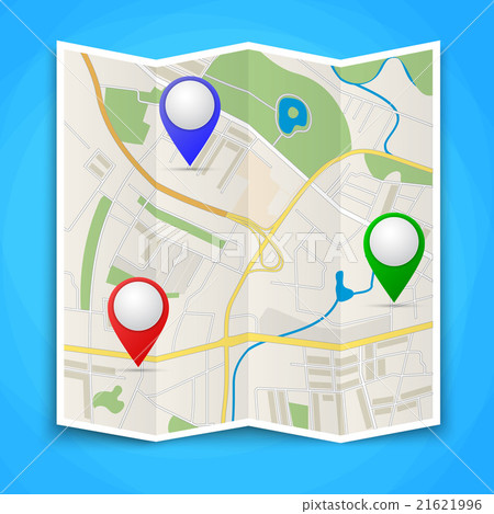 Map Waypoints By Color Folded maps with color point markers - Stock Illustration [21621996 ...