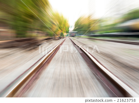 motion blur of railway moving forward by train 21623758