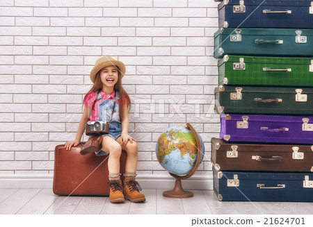 girl having suitcases girl having suitcases 21624701