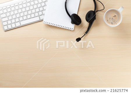 Office desk with headset and pc 21625774