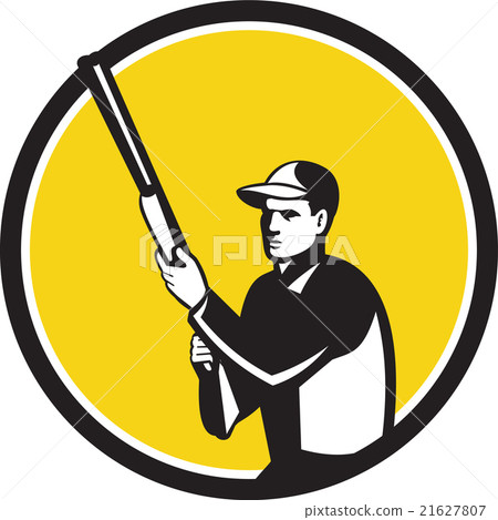 Hunter Holding Shotgun Rifle Circle Retro Hunter Holding Shotgun Rifle Circle Retro 21627807
