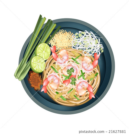 Pad Thai or Stir Fried Noodles with Shrimps Pad Thai or Stir Fried Noodles with Shrimps 21627881