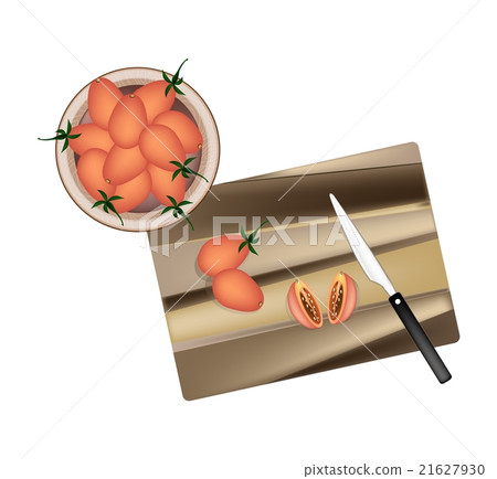 Fresh Red Grape Tomatoes on Cutting Board Fresh Red Grape Tomatoes on Cutting Board 21627930