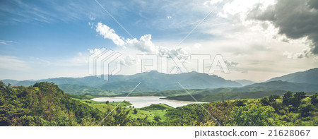meadow, lake and blue sky 21628067
