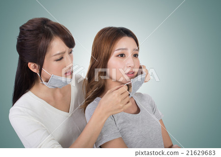 woman with her friends with mask woman with her friends with mask 21629683
