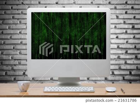 Desktop workspace with computer Desktop workspace with computer 21631786