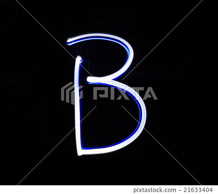 B Baker alphabet hand writing blue light. 21633404