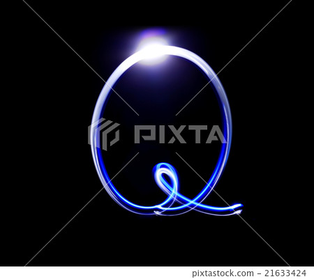 Q Quebec alphabet hand writing blue light. Q Quebec alphabet hand writing blue light. 21633424