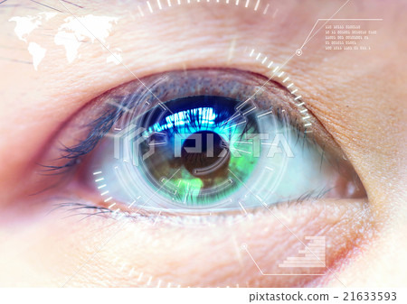 Close up women eye scanning technology in the futuristic, operat Close up women eye scanning technology in the futuristic, operat 21633593