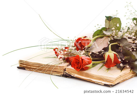 vintage book and bouquet of roses vintage book and bouquet of roses 21634542