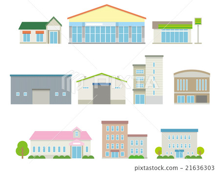 一套公共設施，商店和工廠[建築物/系列] 21636303