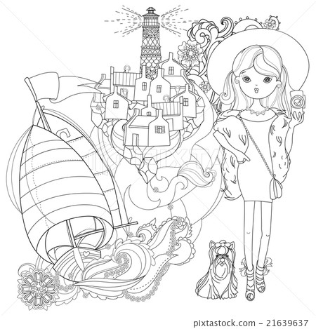 Vector cute fashion girl with dog. 21639637