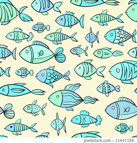 Seamless pattern with hand drawn fish. - Stock Illustration [21641189 ...