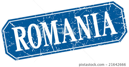 Romania blue square grunge retro style sign - Stock Illustration ...