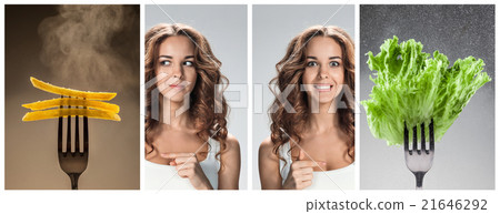 The collage of young beautiful woman with healthy The collage of young beautiful woman with healthy 21646292