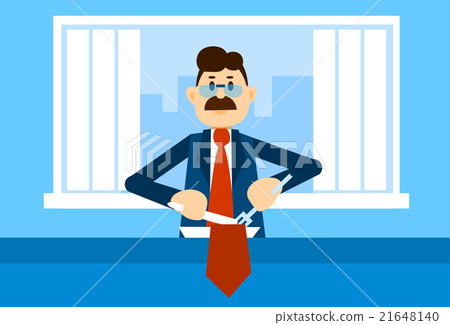 Busy Business Man Cut His Tie On Plate Concept Busy Business Man Cut His Tie On Plate Concept 21648140