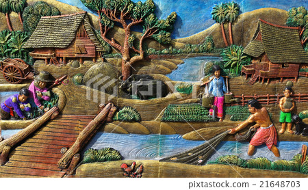 Stone carving of Thai public market at November Stone carving of Thai public market at November 21648703