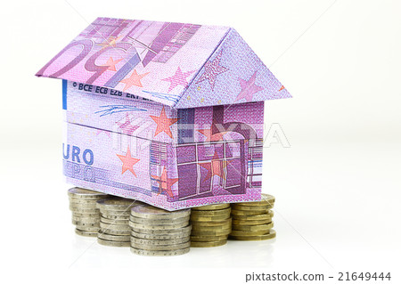 Euro bank notes House and coins 21649444