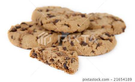 Pile of chocolate chip cookies isolated Pile of chocolate chip cookies isolated 21654189