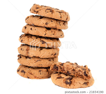 Pile of chocolate chip cookies isolated Pile of chocolate chip cookies isolated 21654190