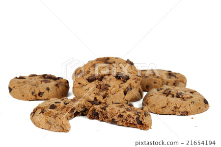 Pile of chocolate chip cookies isolated Pile of chocolate chip cookies isolated 21654194