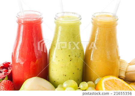 Row Juices Smoothie Three Bottles Red Green Orange 21655356