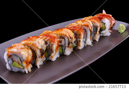 Close up Japanese eel sushi roll 21657713