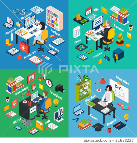 Professional Workplace Isometric 4 Icons Square  21658225